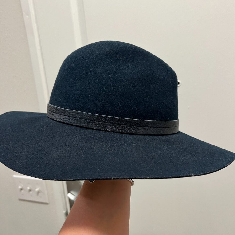 Rag & Bone Navy Wool & Leather Trim Wide Brim Fedora Hat L - Picture 3 of 8